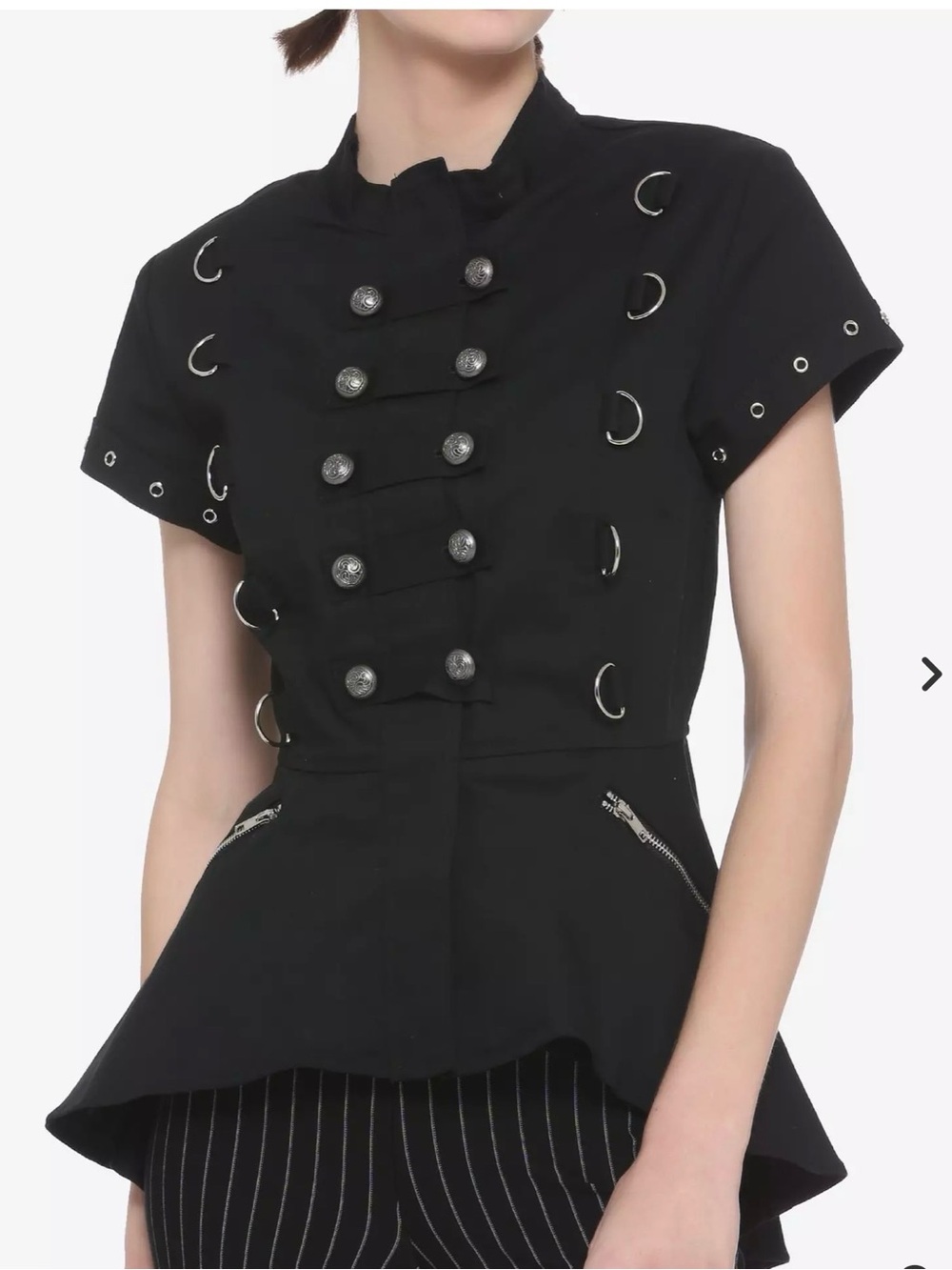 Orchid bloom Black Military Style top